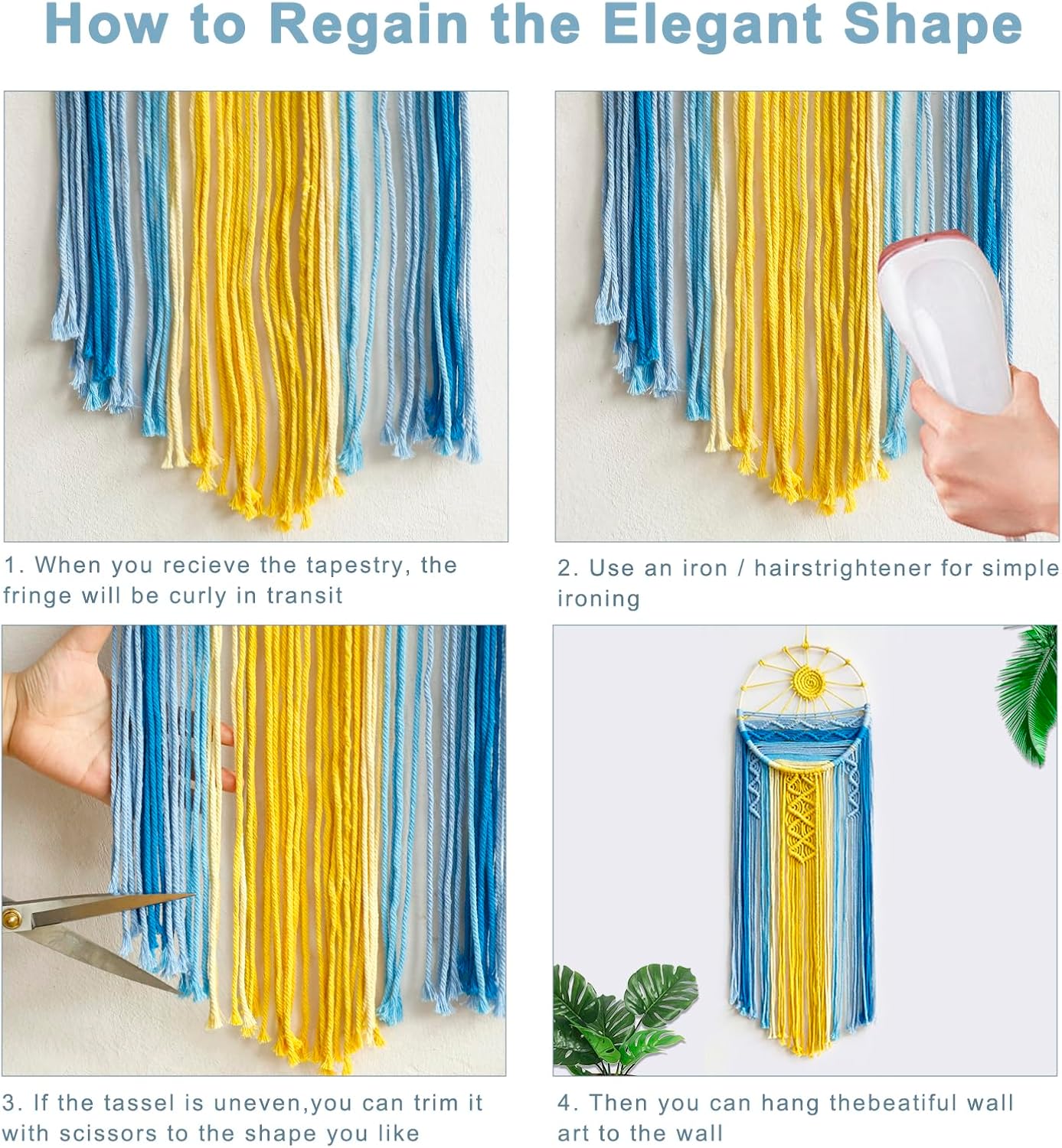 Mcrame Blue Sun Wall Decor Boho Hanging Tapestry Sunburst Wall Art, Rustic Woven Tapestries Big Dream Catcher Sunshine Decor for Bedroom Living Room Nursery (Blue Sunshine)