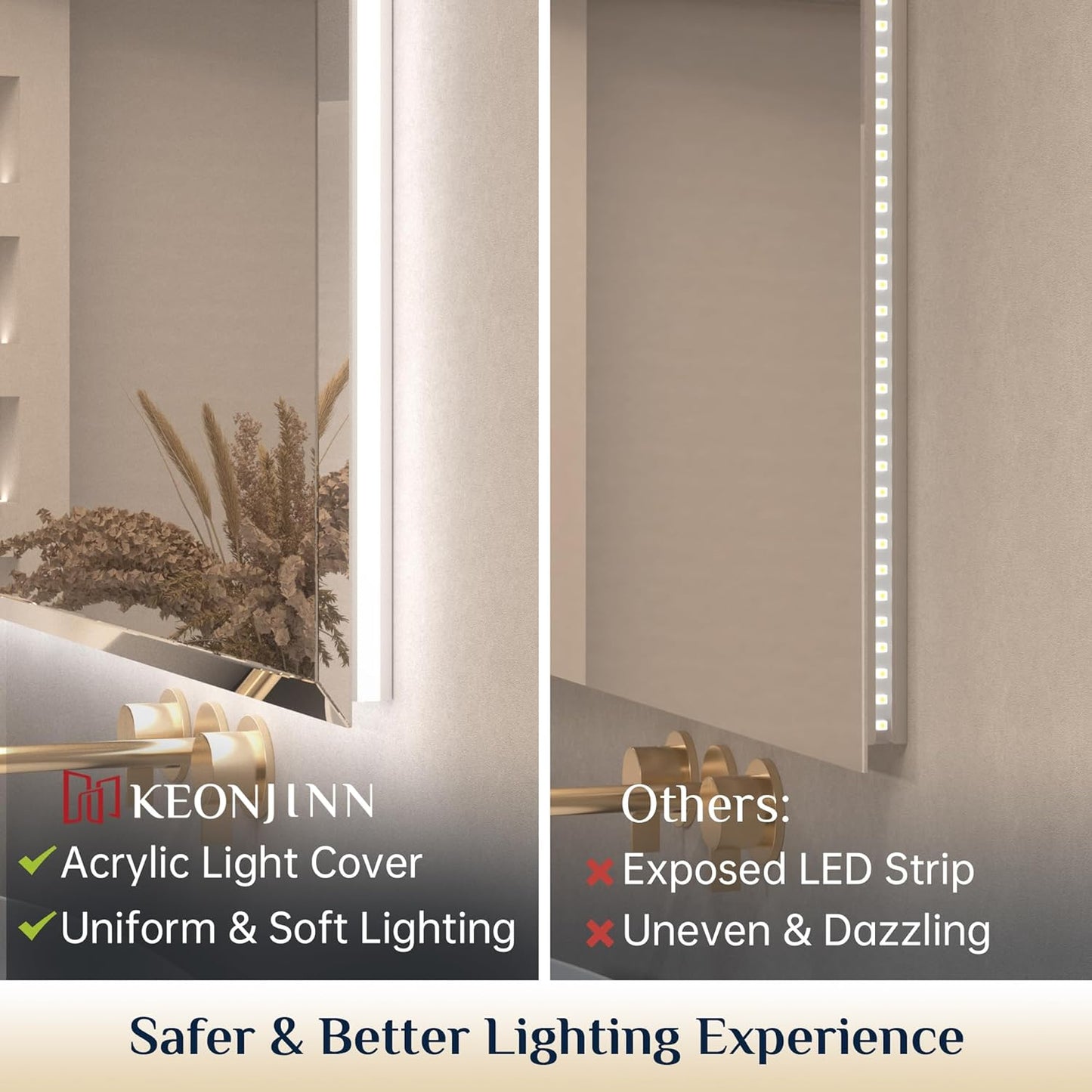 Keonjinn 84 x 36 Inch Oversized Backlit Bathroom Mirror with Lights, Large LED Vanity Mirror for Wall, Frameless Beveled Edge, Tempered Glass, UL-Listed, 3000K/4500K/6500K, Defogging, Dimmable