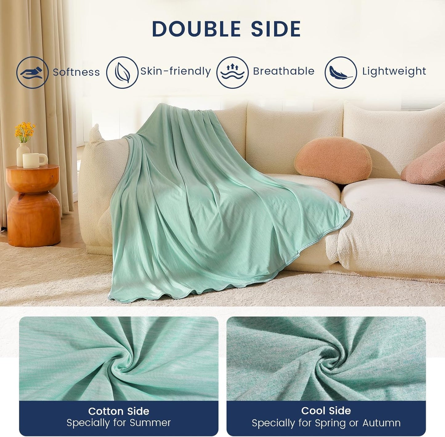 Cooling Blanket for Hot Sleepers, Summer Cool Throw for Hot Flashes or Night Sweats, Q-Max>0.4 Cool Fiber for Double Bed Couch Sofa, Lightweight Cold Blankets, Queen Size, 79x86 inch, Green