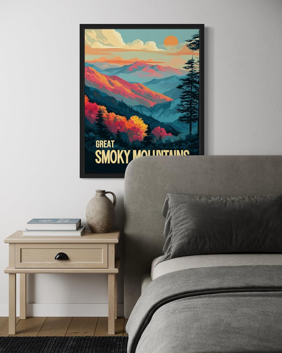 Great Smoky Mountains National Park Art Print Poster, Vintage Retro Pop Art Travel Wall Art Bedroom Bathroom Living Room Decor 185 (Great Smoky Mountains, 16 x 20 inches, Black Frame)