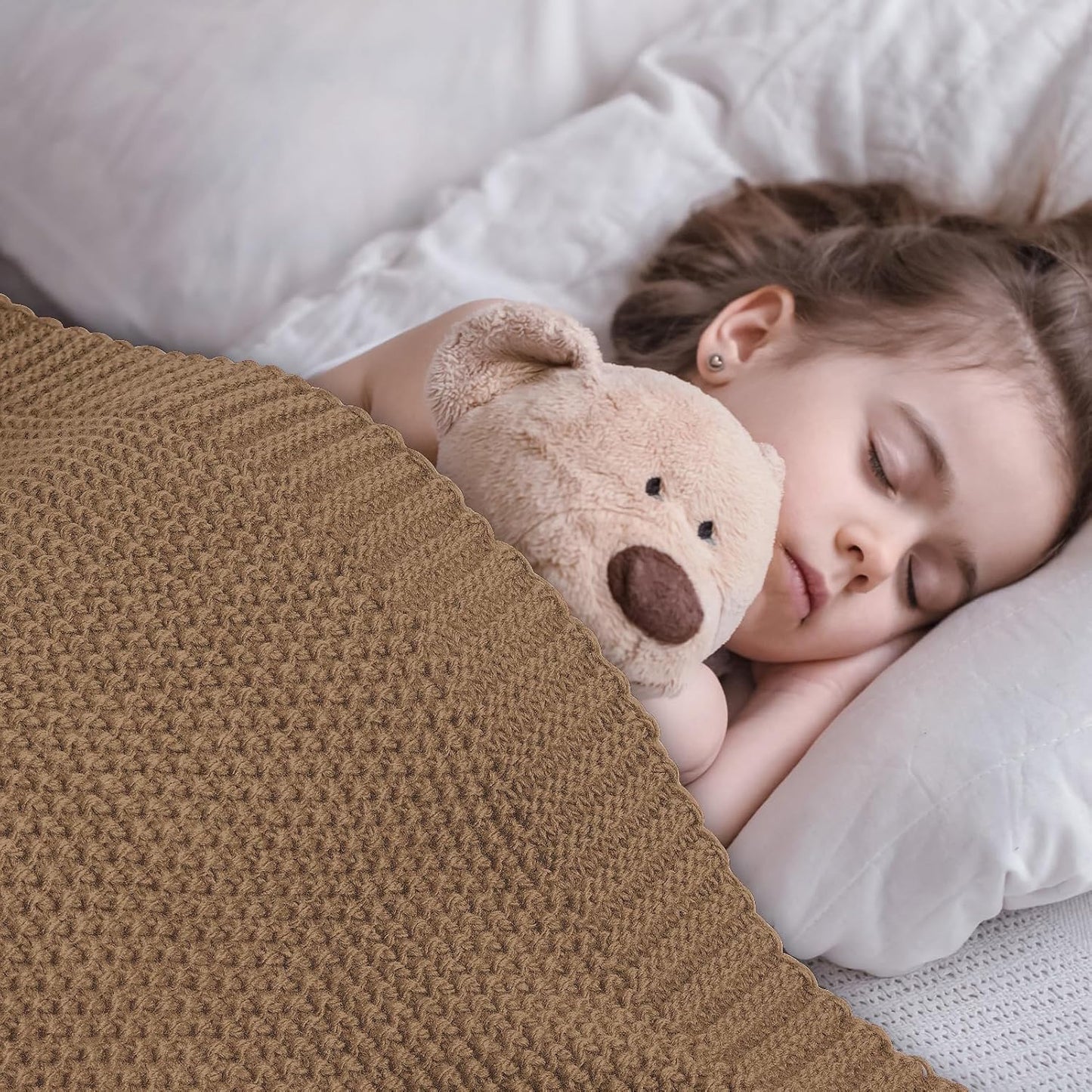 CozeCube Caramel Brown Throw Blanket for Couch, Soft Cozy Cable Knit Throw for Bed Sofa Living Room, Lightweight Warm Decorative Farmhouse Christmas Blanket, 50"x60", Light Brown