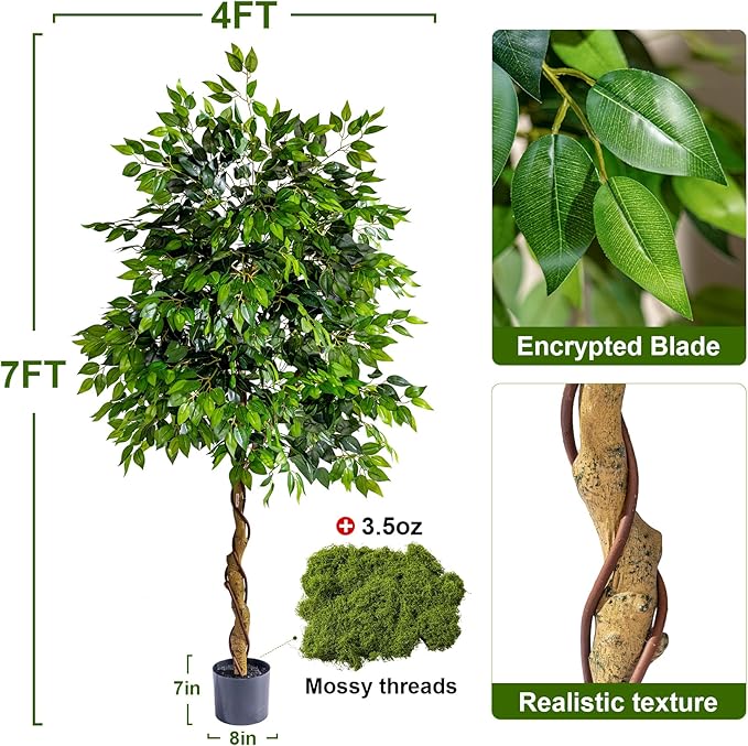 Tall Artificial ficus Tree Large Faux Trees Indoor Outdoor Realistic Floor Fake plantas for Home Living Room Master Bedroom Office Porch Outside Patio arboles artificiales para decoracion Fall Decor