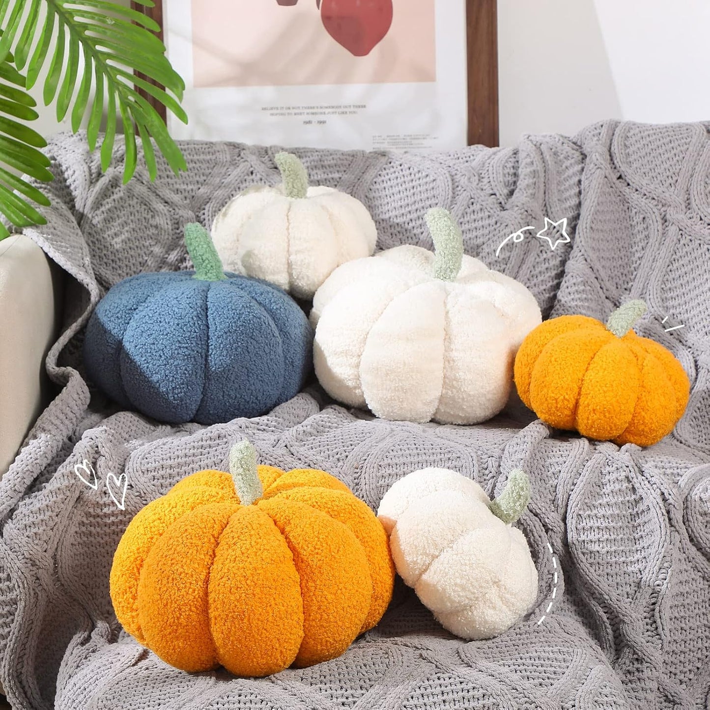 Kajaia 2 Pcs Simulated Pumpkin Pillow Plush 11 x 9.5 Inch 3D Cushion Fall Decorations Stuffed Throw Pillows Toy for Thanksgiving Christmas Halloween Bedroom Sofa Couch Supplies (White,Yellow)
