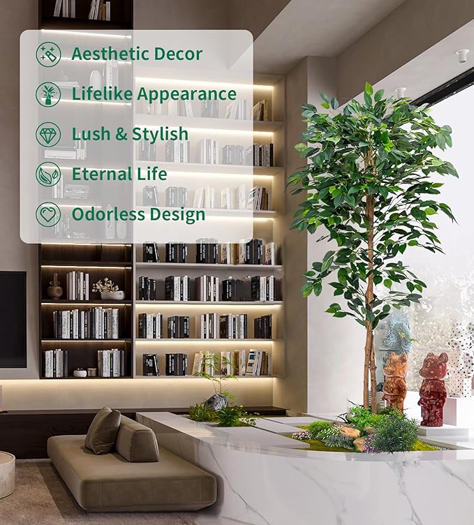 2Packs 5FT Artificial Ficus Trees with Realistic Leaves and Natural Trunk, Faux Ficus Tree with Sturdy Plastic Nursery Pot, Fake Ficus Tree for Office Home Farmhouse for Indoor Outdoor Decor