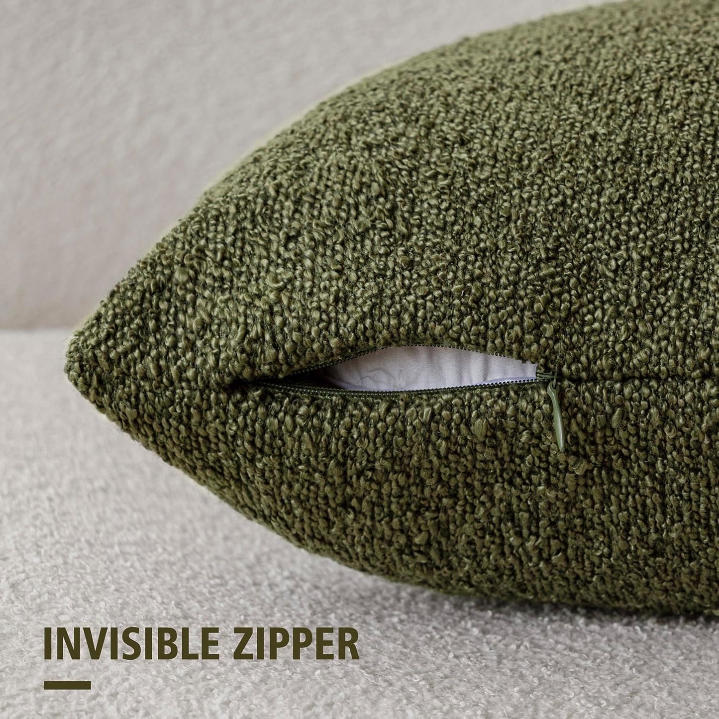 Foindtower Pack of 2 Textured Boucle Throw Pillow Covers Accent Solid Pillow Cases Cozy Soft Decorative Couch Cushion Case for Chair Sofa Bedroom Living Room Home Decor 18x18 Inch Moss Green