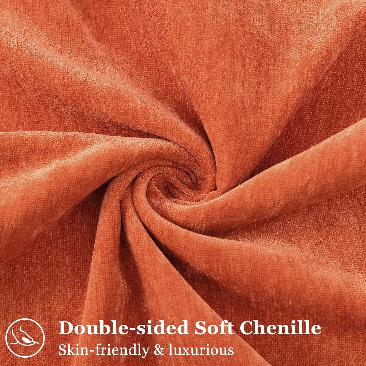 decorUhome Fall Couch Throw Pillow Covers 18x18 Set of 2, Decorative Soft Euro Neutral Chenille Pillow Covers with Elegant Design for Sofa Bed Living Room Home Decor, Rust