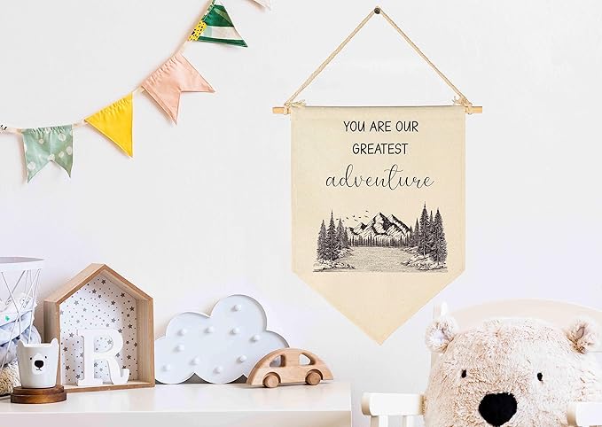 You Are Our Greatest Adventure-Mountain Woodland Adventure Nursery Wall Art-Flag Decor Gifts for Boys Girls Kids-Banner Wall Sign Gifts for Nursery,Baby Room,Reading Room,Playroom Bedroom,Front Door