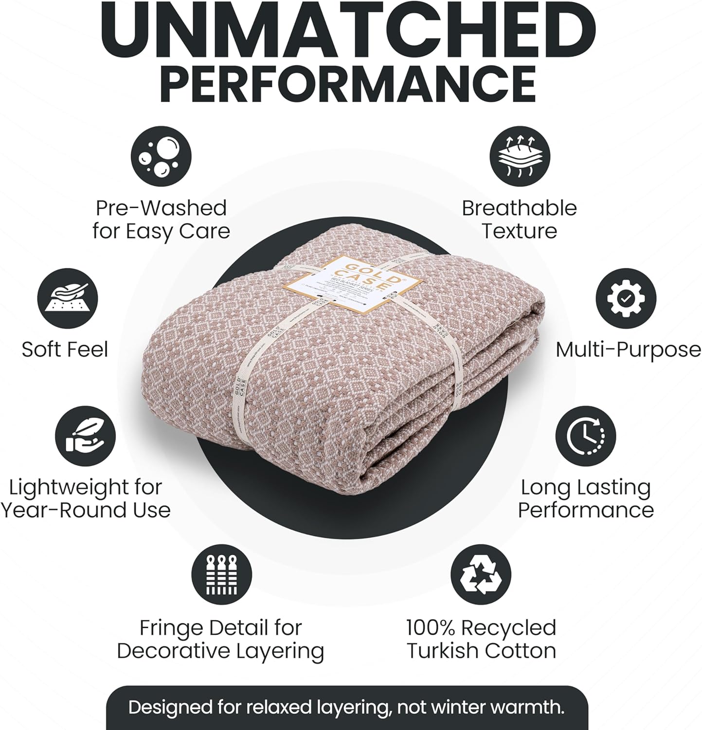 Gold Case Throw Blanket for Bed - 100% Recycled Turkish Cotton Blanket - Retro Lightweight Soft Throw Blankets for Bed & Living Room - Twin Size Cozy Blankets - 71x90 - Beige