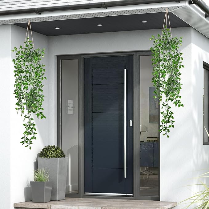 Dremisland Fake Hanging Plants with Pots 2Pack Faux Hanging Basket Plant Macrame Plant Hanger with Fake Vines Faux Hanging Planter for Wall Ceiling Home Bedroom Indoor Decor (Mandala-2PCS)