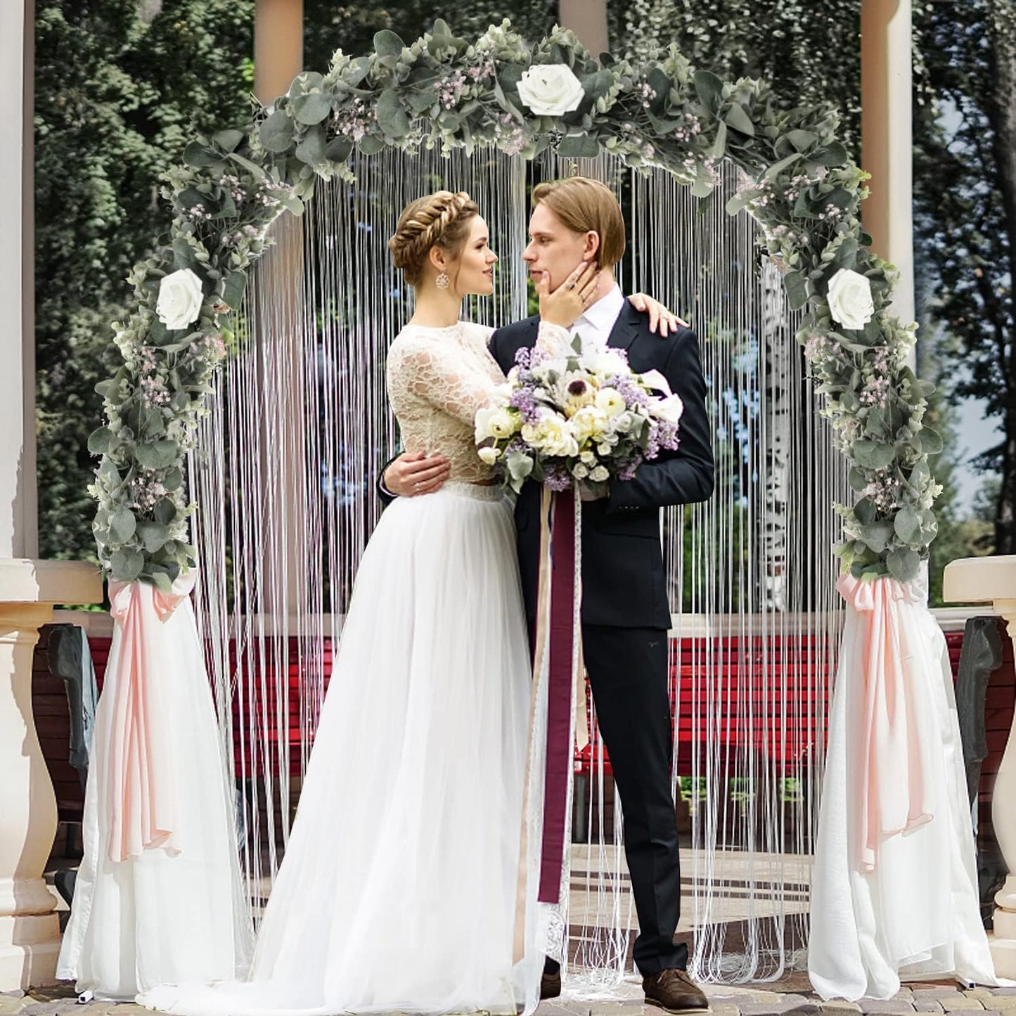 FLORLAB 6.2 Ft Long Faux Eucalyptus Greenery - Wedding Arch Summer Decor - Lambs Ear & Magnolia Garland