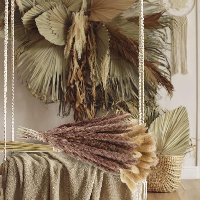 110 Pieces Dried Pampas Grass Decor Bulk, Dried Palm Spears Bunny Tails Pampas Reed Grass Dried Palm Leaves Dried Flower Bouquet for Wedding Boho Home Decor