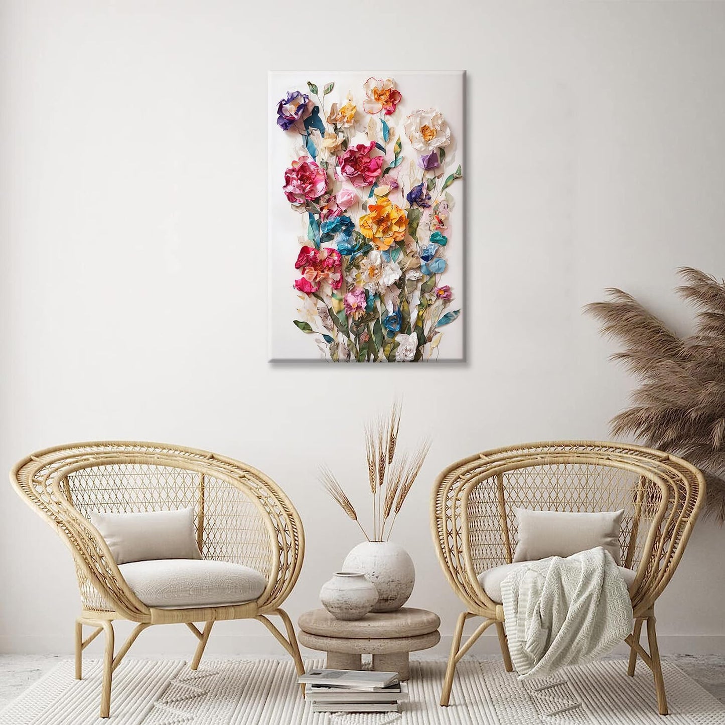 Framed Colorful Floral Canvas Wall Art Flowers Rose Wildflowers painting Wall Decor Artwork Modern Botanical Picture paint Poster Prints Ready to Hang (Floral, 24x36 Inch Framed)