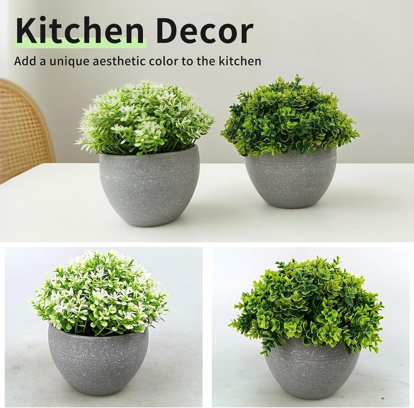 Cutepet 2 Pack Small Fake Plants, Realistic Artificial Greenery Faux Plants Potted Indoor/Outdoor for Home、 Office Desk & Bathroom Decorations,Adjustable Leaves, Maintenance-Free