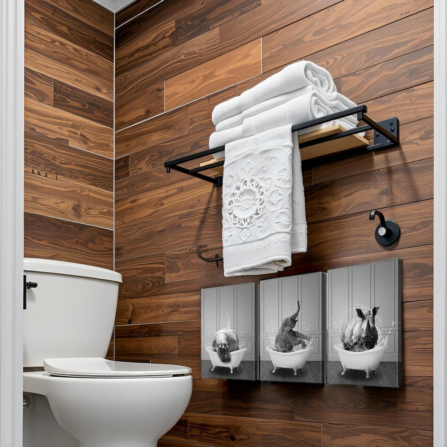 Funny Animal Bathroom Wall Art - 3 Piece Set, Cute and Humorous Bathroom Pictures Wall Decor, Waterproof and Moisture Resistant Bathroom Wall Decor for Bath, Toilet, or Powder Room (24''Hx36''Wx3PCS)