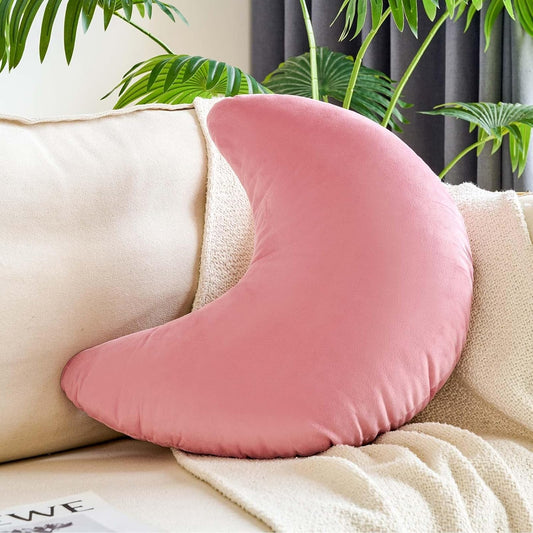 Dusty Pink Moon Pillow, 19.6" Cute Soft Velvet Half Moon Shape Plush Decorative Throw Pillows Cushions Room Decor for Couch Bedroom Living Room