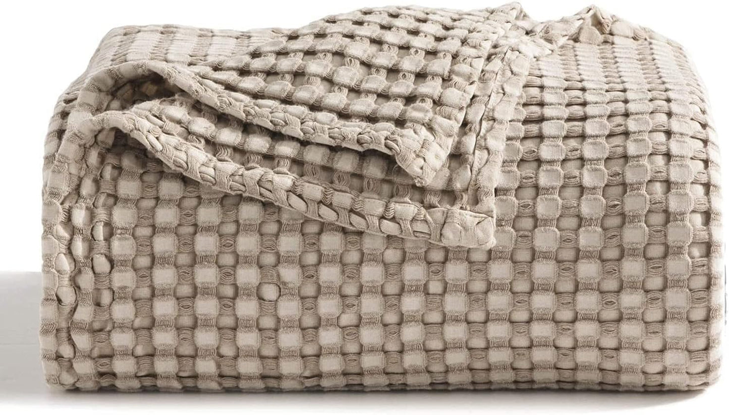 Bedsure Cooling Cotton Waffle Full Size Blanket - Lightweight Breathable Blanket of Rayon Derived from Bamboo for Hot Sleepers, Luxury Throws for Bed, Couch and Sofa, Taupe, 80x90 Inches
