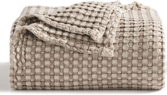 Bedsure Cooling Cotton Waffle Weave Throw Blanket - Lightweight Breathable Blanket of Rayon Derived from Bamboo for Hot Sleepers, Luxury Throws for Bed, Couch and Sofa, Taupe, 50x70 Inches