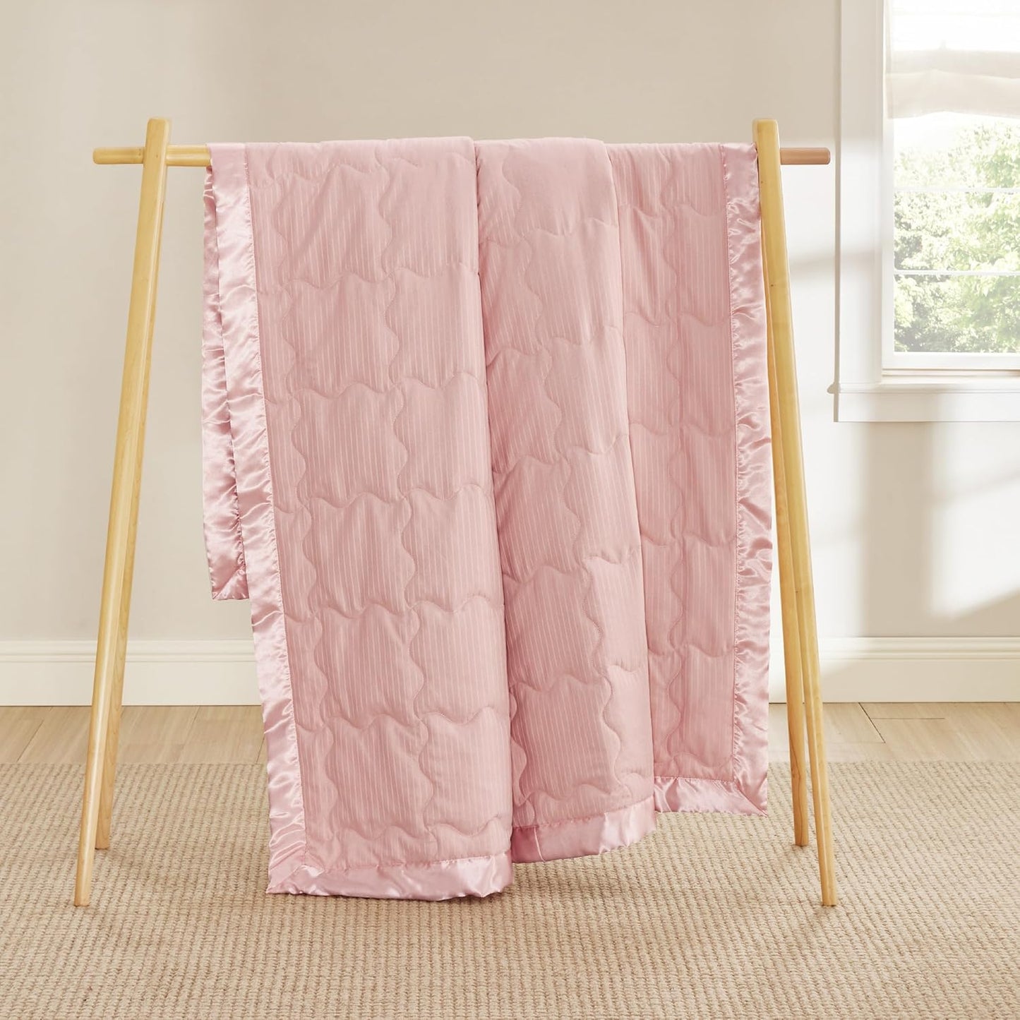Bedsure Lightweight Blanket for Summer Queen Size - Down Alternative Blanket with Satin Trim for Bed, Light Summer Throw Pink, 90x90 Inches