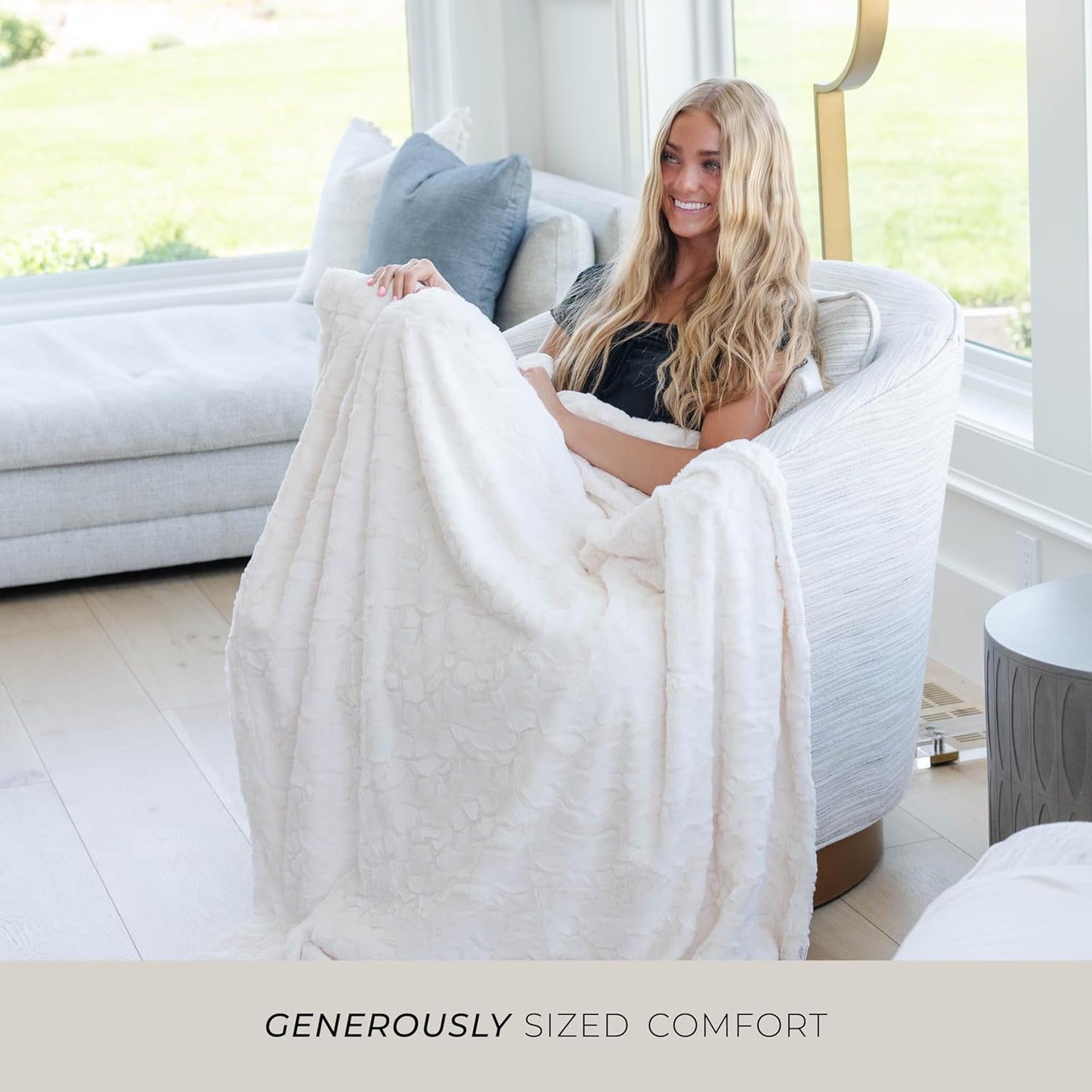 GRACED SOFT LUXURIES Throw Blanket Softest Warm Elegant Cozy Faux Fur Aesthetic for Travel, Home, Bed, Sofa, Couch, Living Room (Solid Ivory, Large 50" x 60")