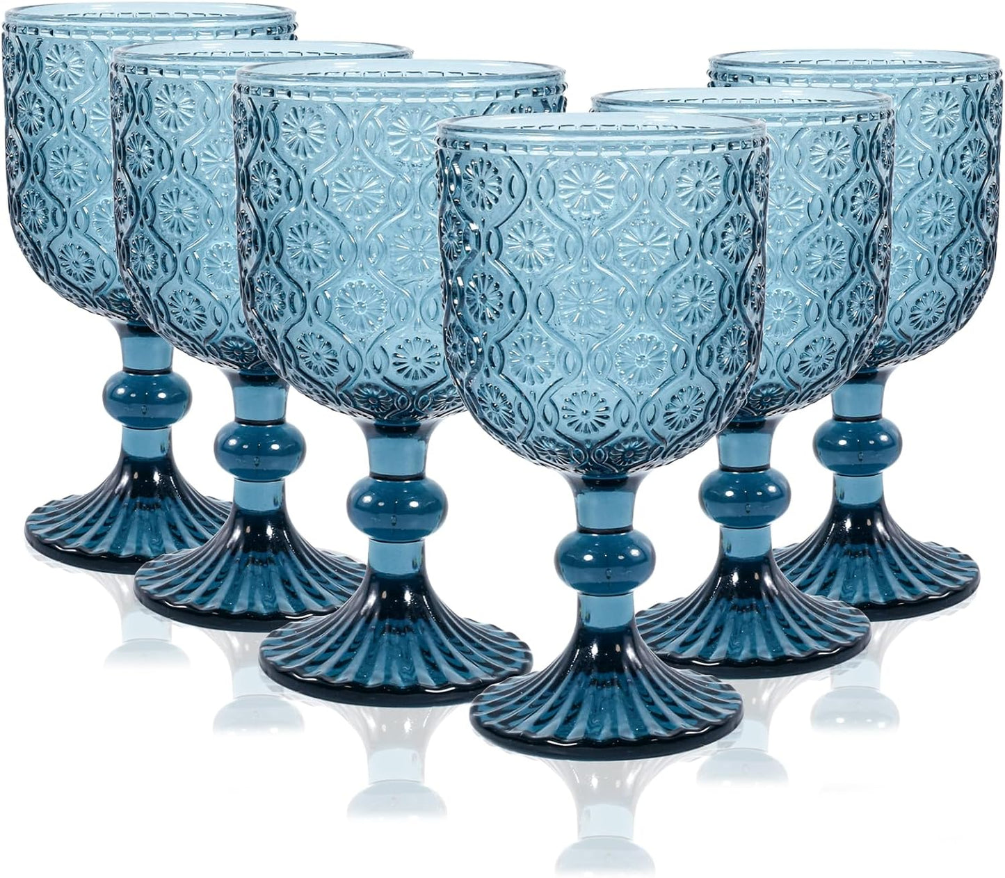 Colored Wine Glass Goblet Set of 6, 14 oz Blue Goblets Glassware, Blue Vintage Glassware for Weddings, Parties, Restaurants, Family Gatherings, Bars, Cafeterias, Dishwasher Safe