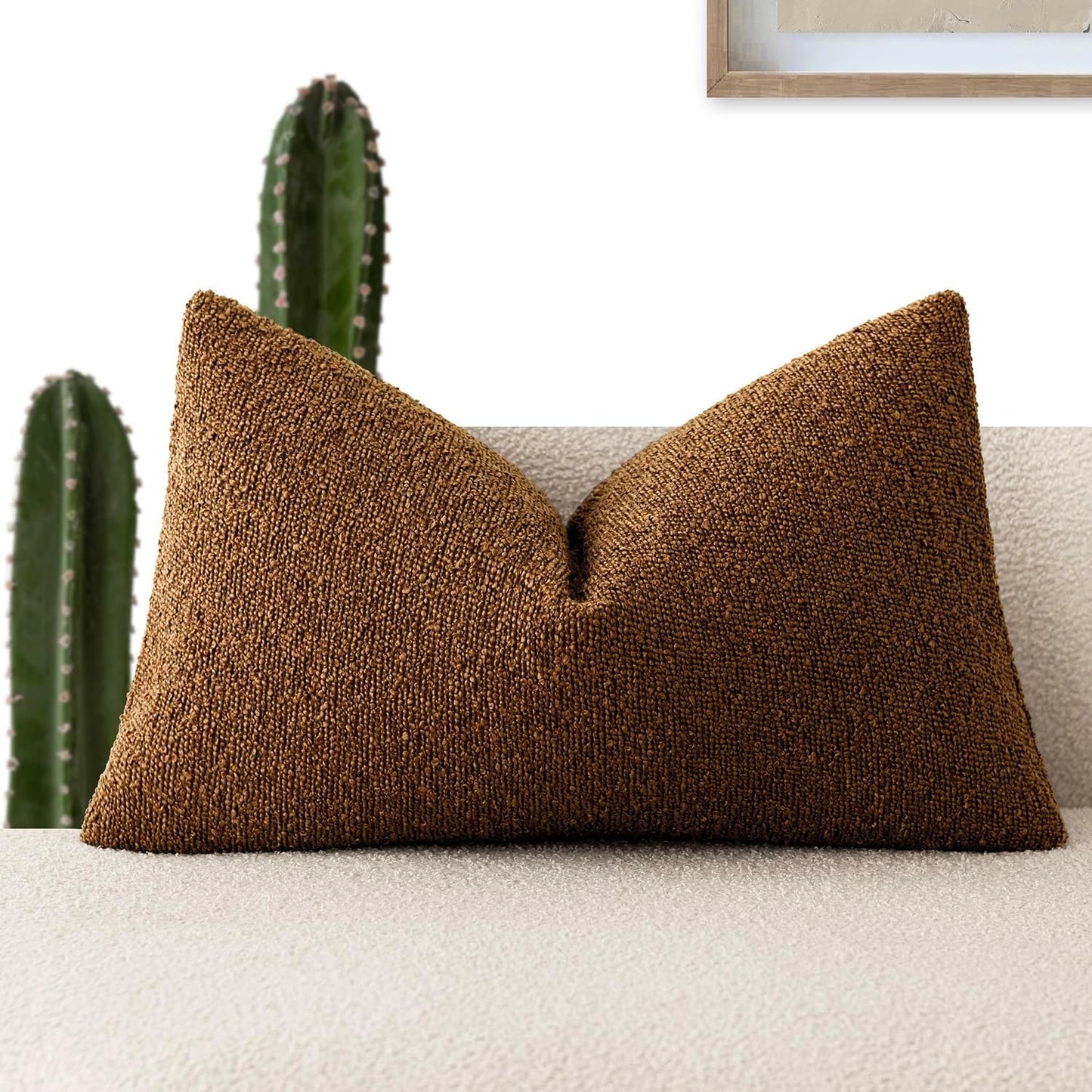 Foindtower Decorative Textured Boucle Throw Pillow Covers Accent Solid Lumbar Pillow Cases Neutral Soft Cozy Couch Cushion Case for Chair Sofa Bedroom Living Room Home Decor 12x20 Inch,1PC,Hazel Brown