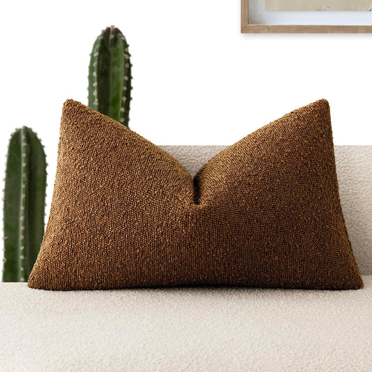 Foindtower Decorative Textured Boucle Throw Pillow Covers Accent Solid Lumbar Pillow Cases Neutral Soft Cozy Couch Cushion Case for Chair Sofa Bedroom Living Room Home Decor 12x20 Inch,1PC,Hazel Brown