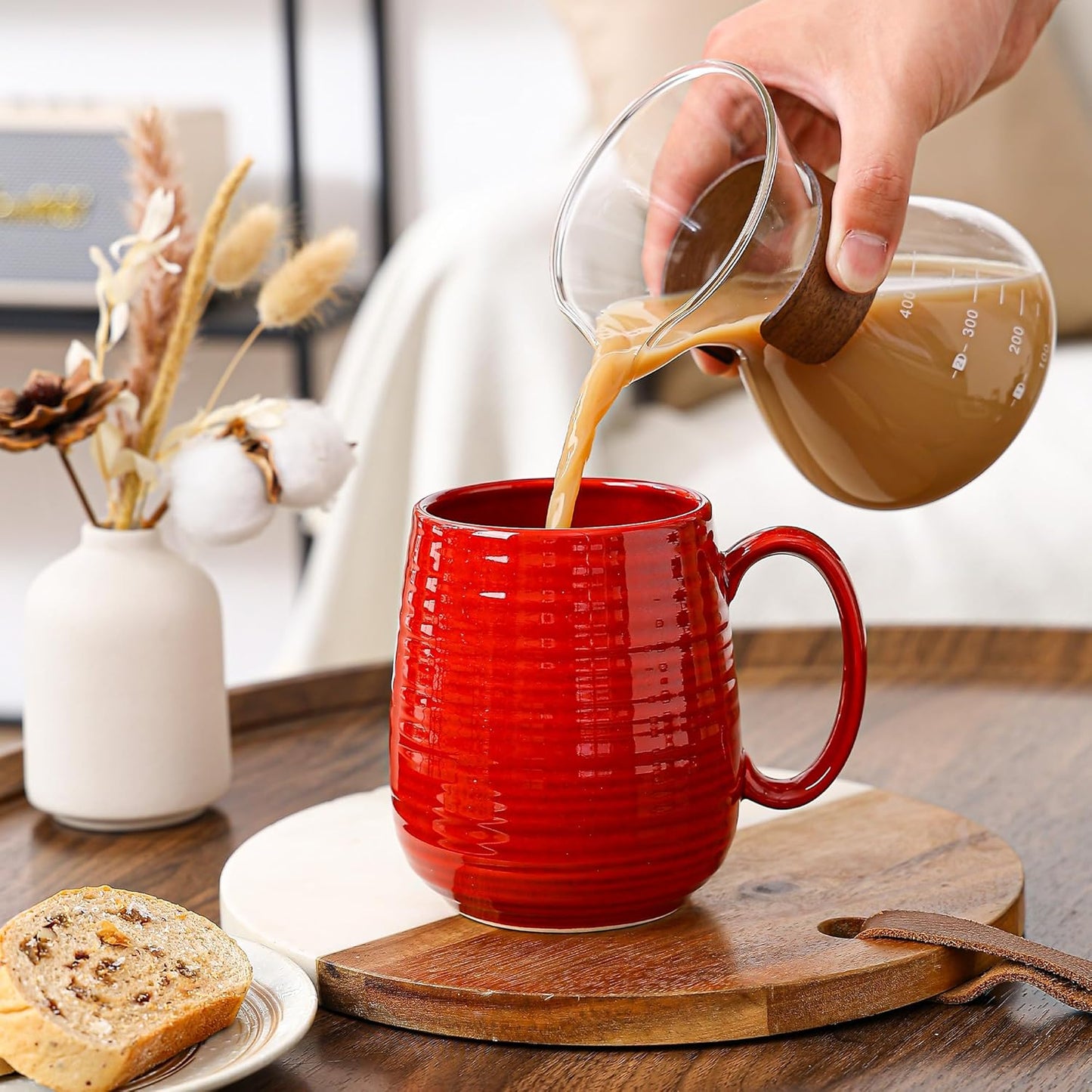 Large Coffee Mugs, Extra Large Ceramic Coffee Mug, 23 oz Handmade Pottery Mug, Big Tea Cups with Handle for Office and Home, Dishwasher and Microwave Safe (Red)