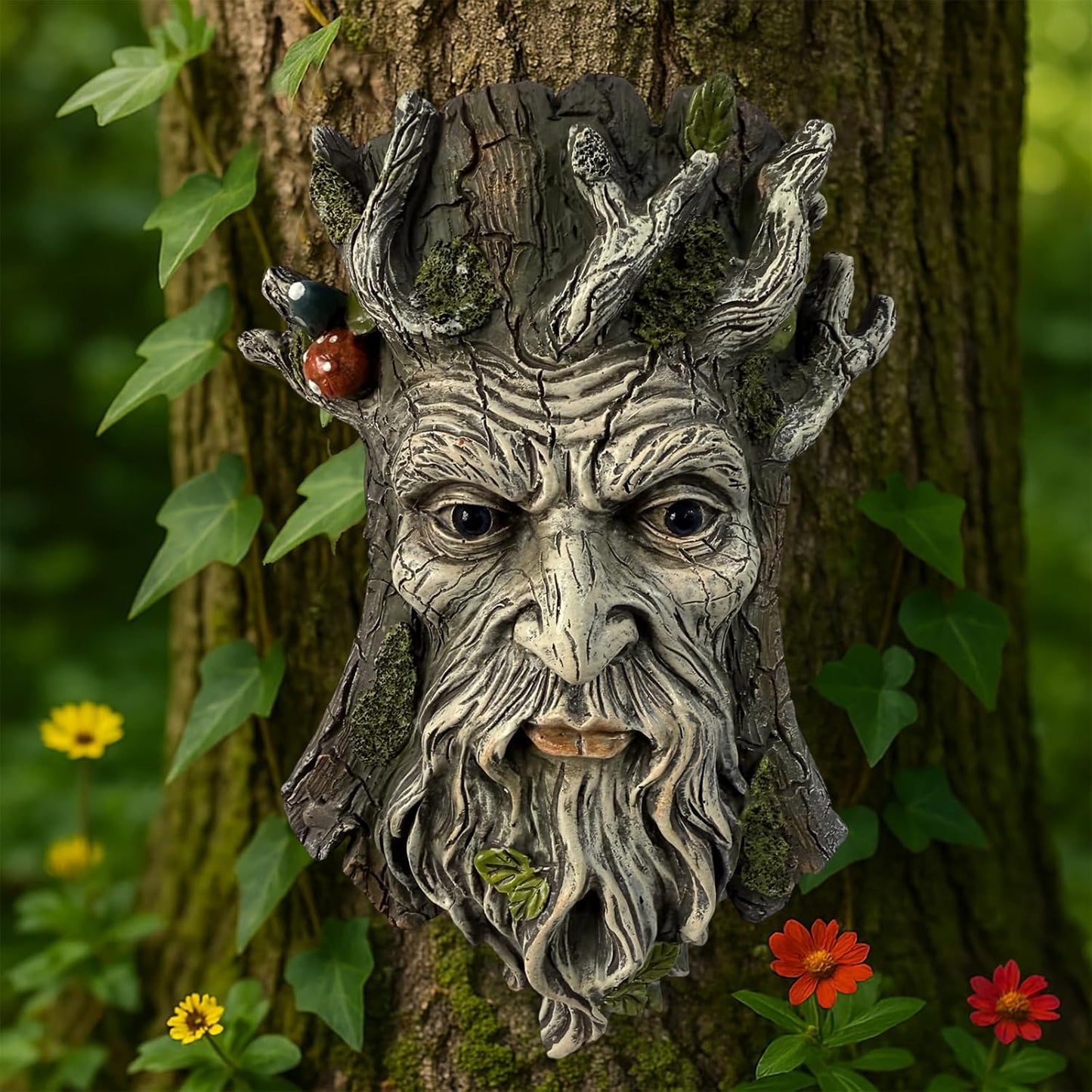 Blue Eye Mushroom Tree Face Sculpture, Funny Blue Eye Mushroom Old Man Tree Hugger Statue, Indoor & Outdoor Creative Props for Garden and Home