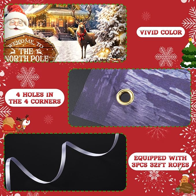 Tioncy 3 Pcs Merry Christmas Door Decorations Set 71" x 35" Christmas Door Cover 47" x 32" Window Cover Santa Claus Snowman Winter Reindeer Pattern Porch Banner Indoor Outdoor Themed Decoration