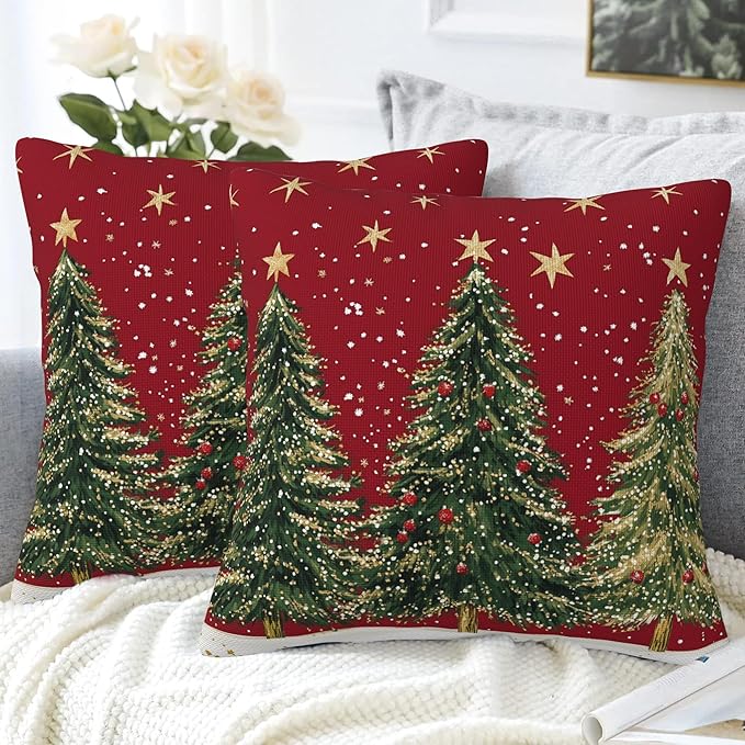 Throw Pillow Covers Christmas Tree Pillow Covers 16x16 Inch Set of 2 Christmas Throw Pillows Decorative Pillow Cases Cushion Covers for Bedroom Livingroom Sofa Farm House