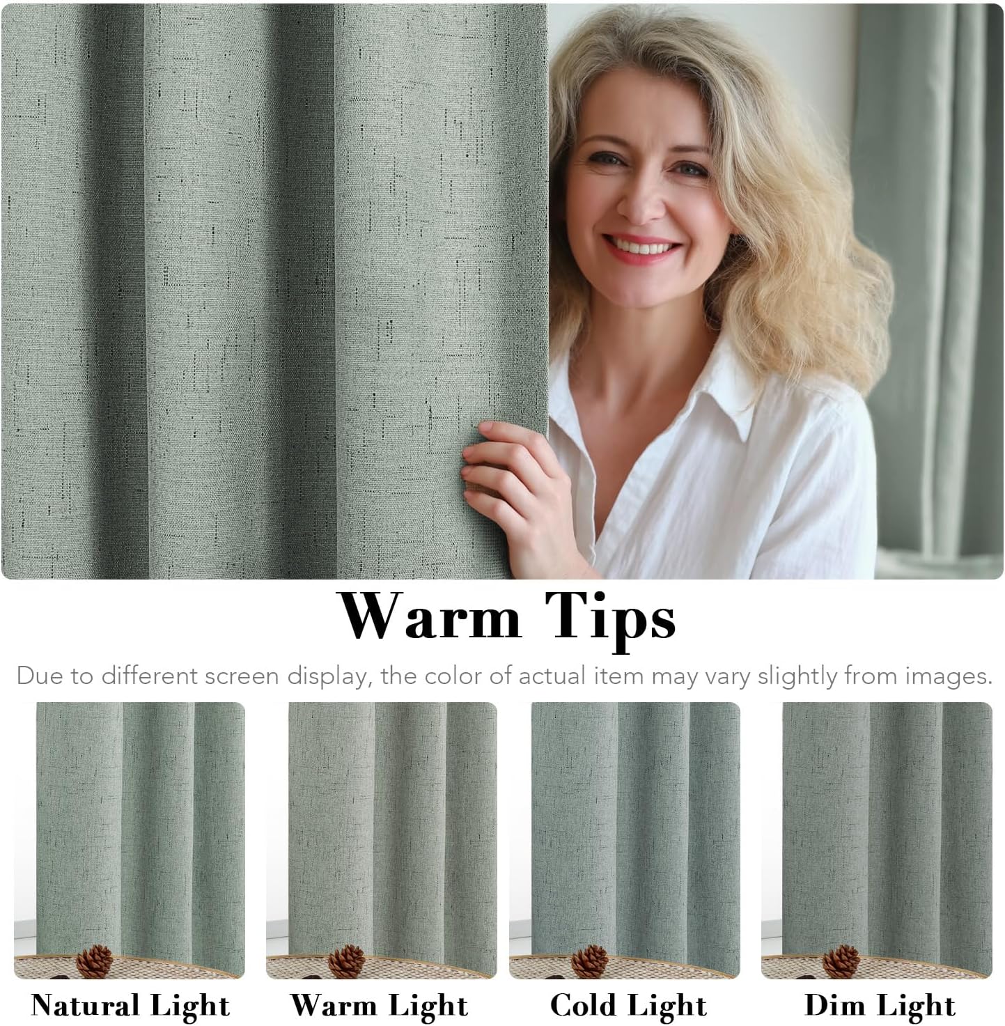 H.VERSAILTEX White Linen Blackout Curtains Durable Thick Textured Linen Look 100% Blackout Patio Door Curtain Anti Rust Grommet Extra Wide Sliding Door Curtain Panel, W100 x L108 inch, Green Bay