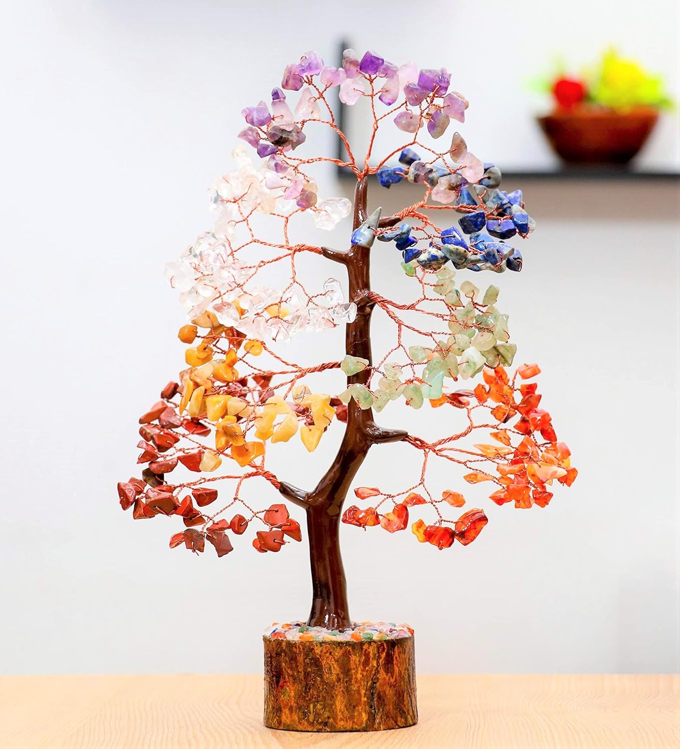 Crocon Seven Chakra Gemstone Tree Copper Wire Feng Shui Money Bonsai Good Luck Chakra Healing Crystals Home Decoration Ornament Figurine Wealth Prosperity Gift Size: 10-12"""