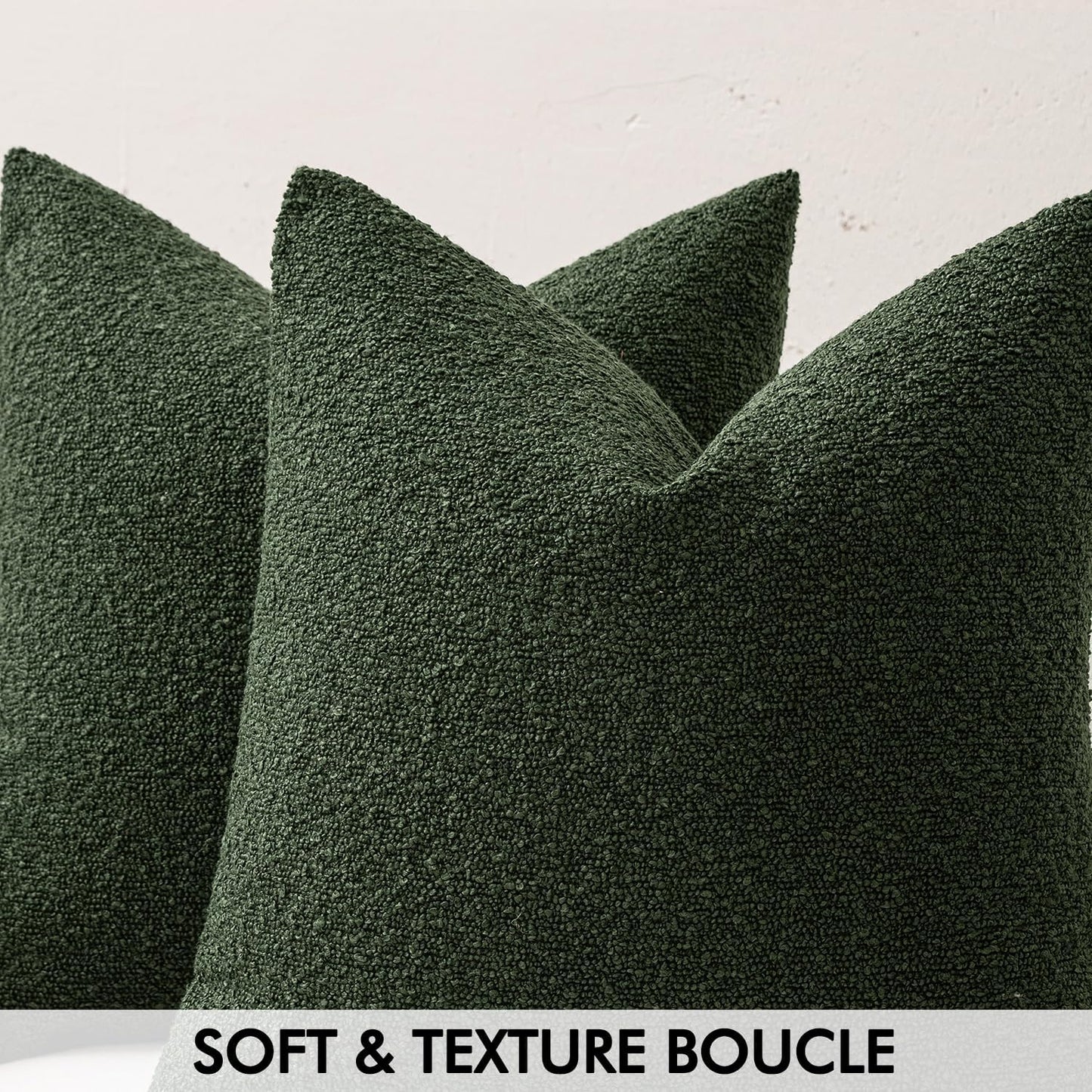 MIULEE 18x18 Inch Christmas Decorative Pillow Covers for Couch Bed Set of 2 Textured Boucle Neutral Winter Throw Pillows Dark Green Accent Solid Cushion Pillowcases Sofa Livingroom Home Decor