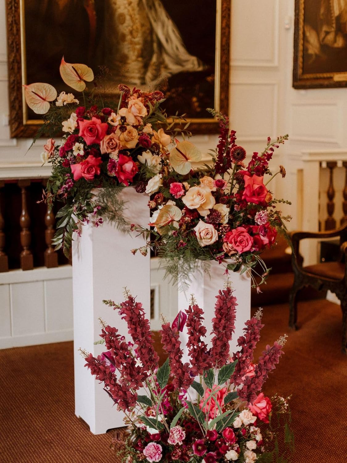 IPOPU Burgundy Hyacinth Artificial Flower 5PCS Silk Delphinium Flowers with Stems 34.2inch Faux Snapdragon Flowers for Home Garden Living Room Office Table Centerpiece Decor(Burgundy)