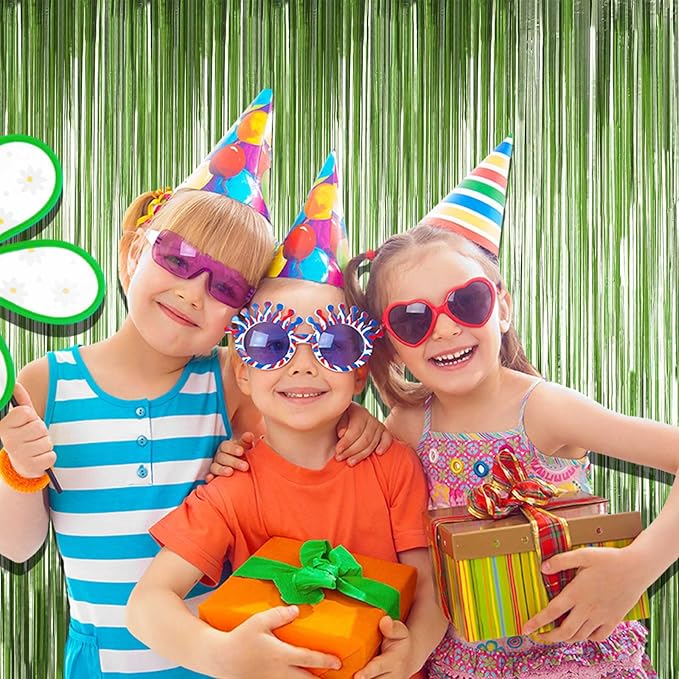 4 Pack Light Green Foil Fringe Curtain Backdrop, 3.28Ft x 9.84Ft Metallic Tinsel Streamers Curtains for Party, Photo Booth Props, Birthday, 2022 Graduation Decoration Supplies