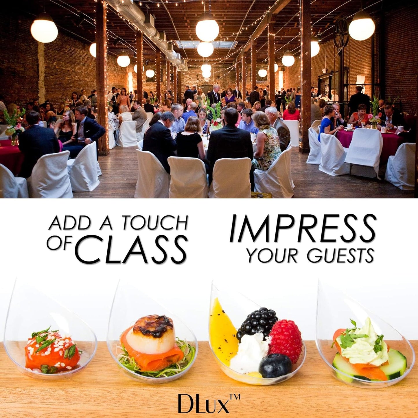 DLux 100 4-in Tear Drop Mini Appetizer Plates, Reusable Clear Plastic Spoons - Desserts and Appetizers Dishes Serving Plate - Asian Spoon Set, Small Catering Dessert Tasting Cups - with Recipe Ebook