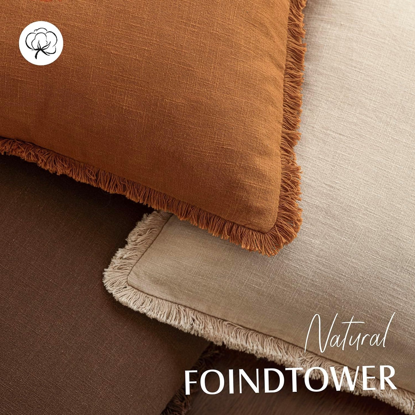 Foindtower Decorative Linen Fringe Throw Pillow Covers Cozy Boho Farmhouse Cushion Cover with Tassels Soft Accent Pillowcase for Chair Sofa Bed Living Room Home Decor, 26×26 Inch,1PC,Orange