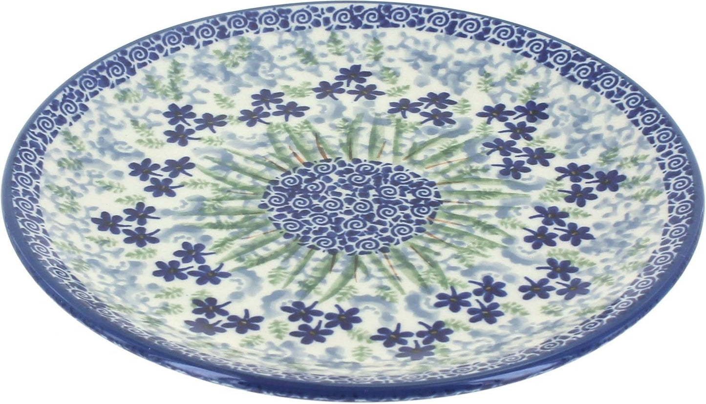 Blue Rose Polish Pottery - Blue Brienna Dessert Plate - 7" Diameter - Beautiful Plate for Cake, Appetizers, or Snacks