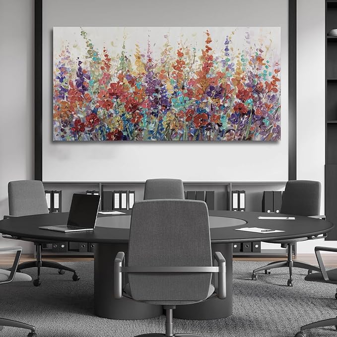 XIANSHOU Floral Wall Art for Living Room/Colorful Decor 24"x 48"/ Blossom Botanical Painting/Wall Decorations for Home Office Bedroom Kitchen Dining Room