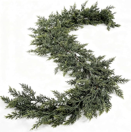 1 Pcs Christmas Real Touch Cedar Garland, 9 Ft Green Cedar Garland with Soft Thickness Pine, Artificial Garlands for Christmas Mantel Decor, Fireplace, Stair and Table Decorations