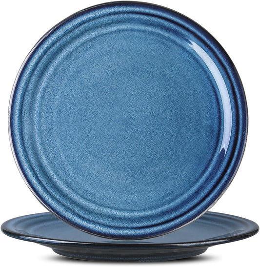 Hasense Ceramic Dinner Plates Set of 2,10 Inch Large Porcelain Pasta and Salad Plates,Blue Stoneware Plate Set Microwave,Oven,and Dishwasher Safe