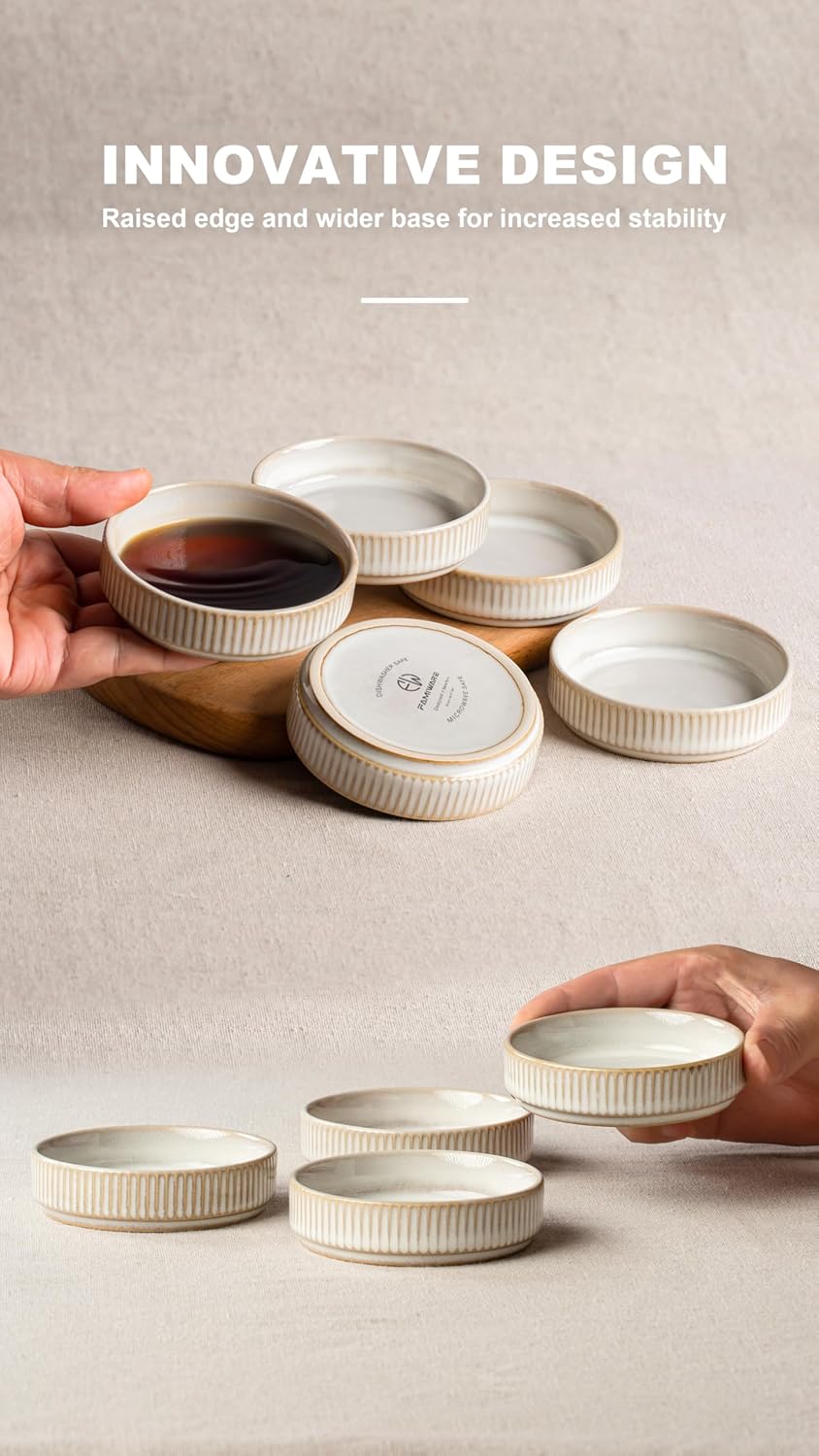 famiware Star Soy Sauce Dish Ceramic Dipping Bowls Set of 6, 4 oz Individual Dip Sauce Cups/Bowls/Dishes/Plates, Small Serving Bowl for Side Dishes, Dessert, Ice Cream, Condiments - Cappuccino White