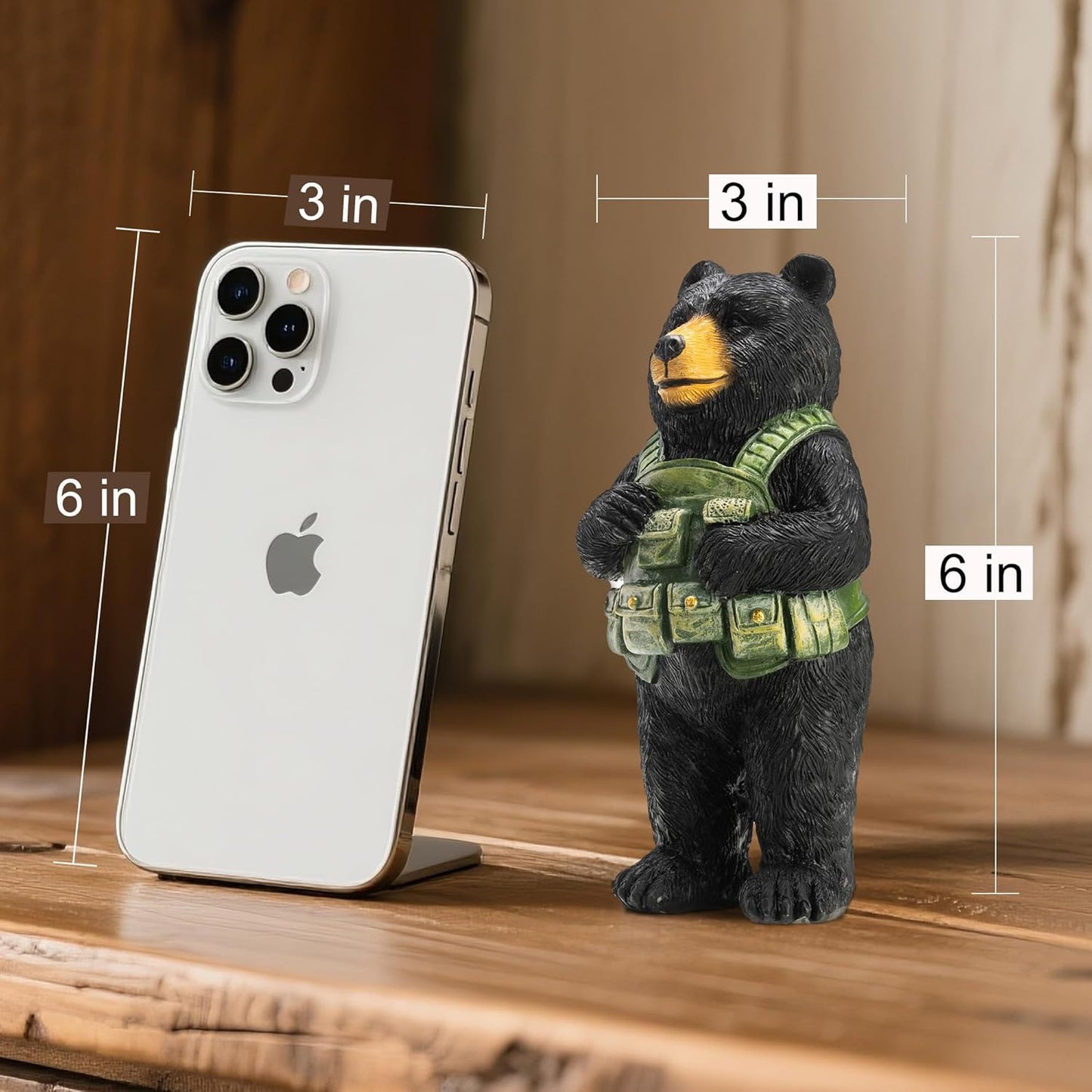 Black Bear Figurine Home Decor Bear Statue,for Office, Desk, and Shelf Decoration,Military Themed Birthday Gifts