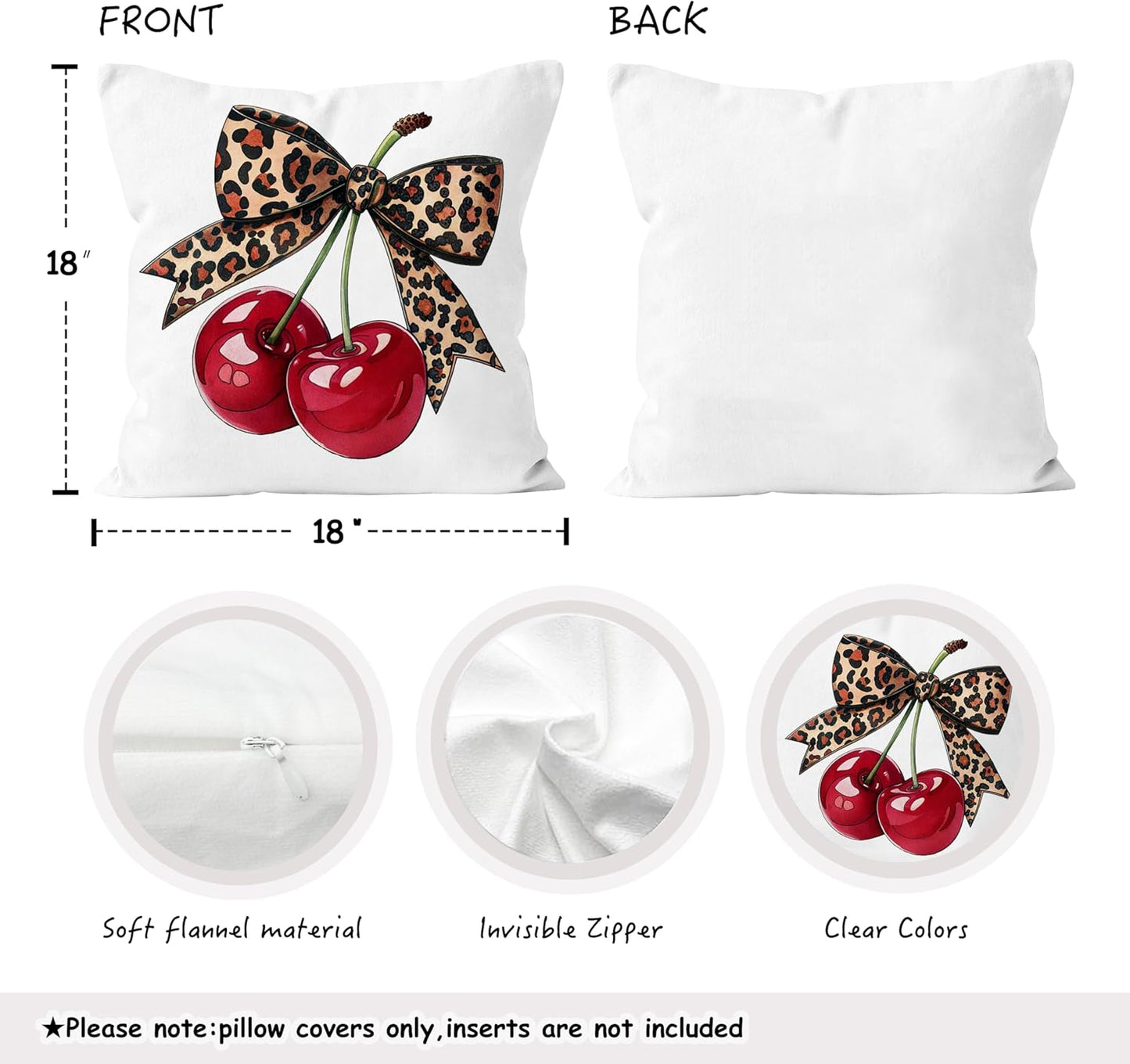 Coquette Leopard Bow Cherry Print Pillow Covers 18x18,Trendy Coquette Cheetah Print Room Decor Decorative Throw Pillow Covers Pillowcases for Girly Room Bedroom Dorm Apartment