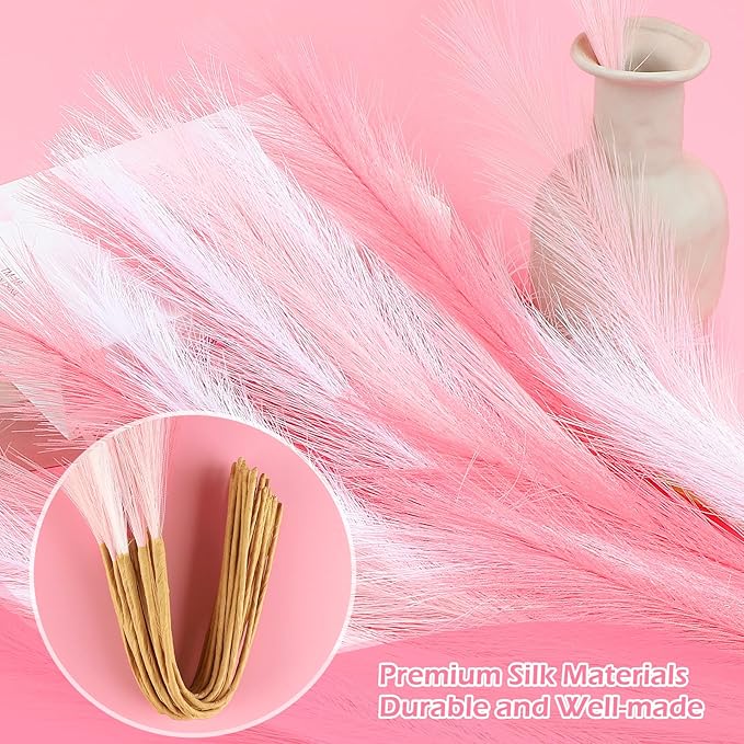 30 Pcs Pink White Pampas Grass Decor: 21.7" Fluffy Faux Small Pampas Grass Artificial Flower Vase Filler for Home Wedding Living Room Wall Party Decoration