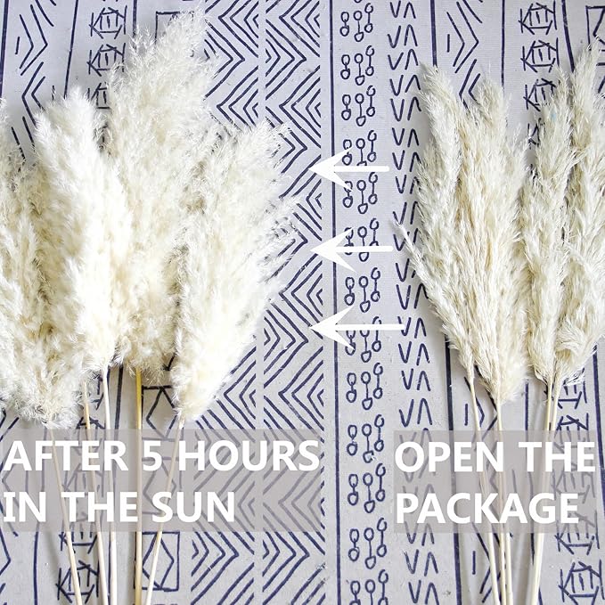 35-inch Tall White Pampas Grass Bouquet Decor - Boho Flowers and Feathers for Centerpieces, Perfect for Tall Floor Vase Fillers, Home Decor, Living Room, and Wedding Decor (20 Pcs)