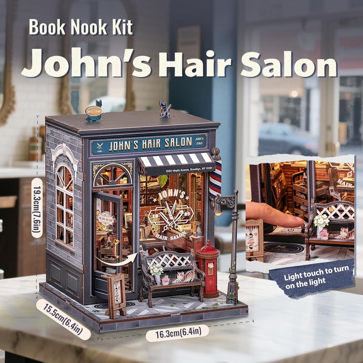 Fsolis Book Nook Kit - DIY Miniature House Kit for Adults Mini House Tiny 3D Puzzles for Bookshelf Diorama Decor Gifts for Women Teenagers Puzzle Lovers (John's Hair Salon)