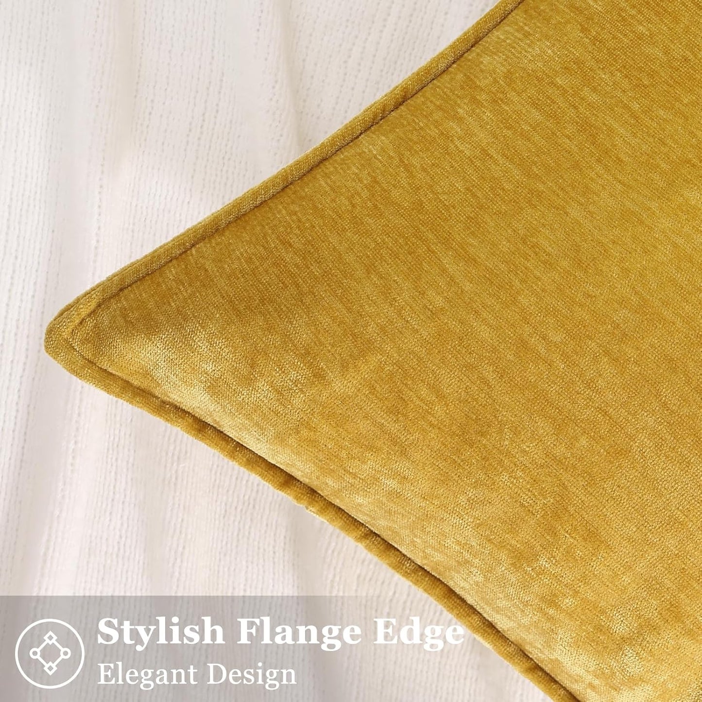 decorUhome Couch Throw Pillow Covers 18x18 Set of 2, Decorative Soft Euro Neutral Chenille Pillow Covers with Elegant Design for Sofa Bed Living Room Home Decor, Mineral Yellow