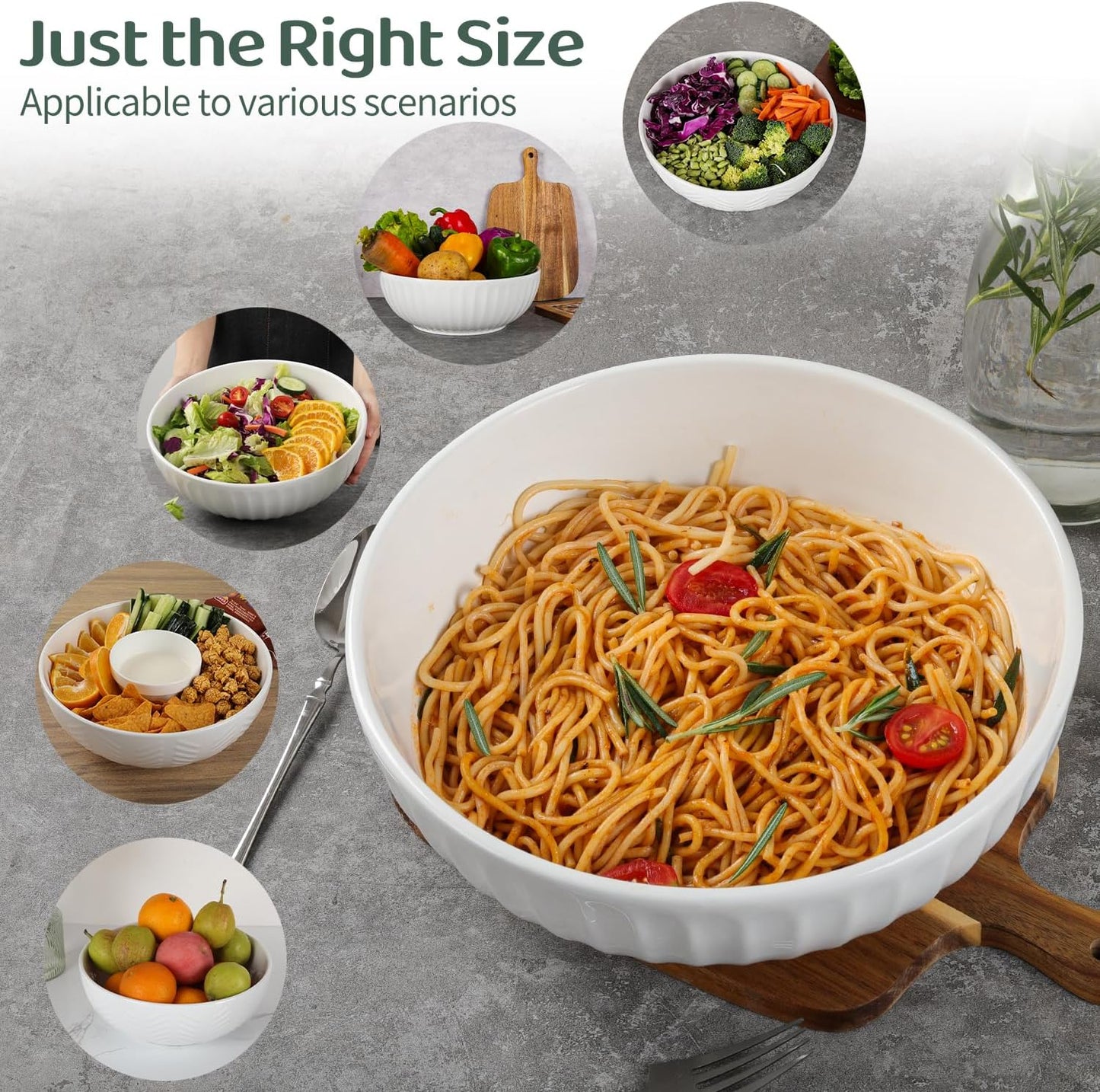 HAPPY KIT Serving Bowls, 130 OZ(11") Extra Large Salad Bowls Set of 2, Porcelain White Mixing Bowls for Salad, Soup, Pasta and Dinner, Large Ceramic Bowl Set for Entertaining