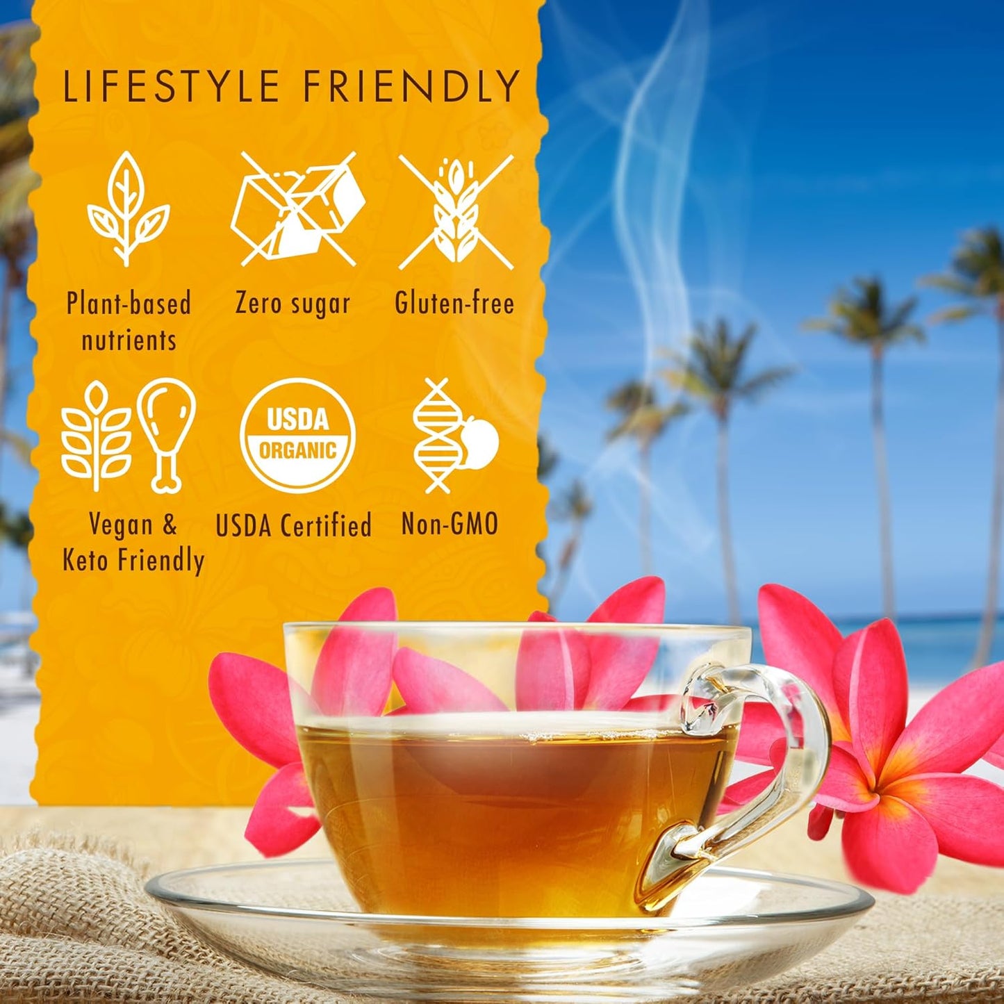 Hawaiian Natural Tea Mango Peach Flavored Organic Tea - Tropical Fruit Green and Black Tea Blend - Perfect Daily Cup & Gift for Special Occasions - 20 Tea Bags
